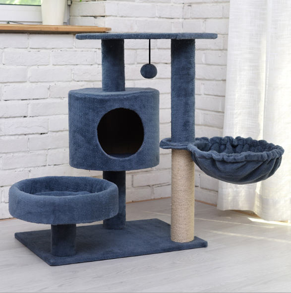 Modern Real Pine Plywood Cat Tree Tower with Natural Sisal Scratching Climbing Posts and Napping Hammock