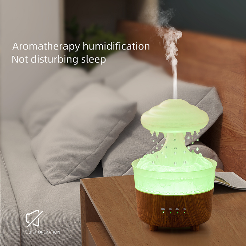 Rain Cloud Humidifier Water Drip Mushroom Rain Cloud Night Light Aromatherapy Essential Oil Diffuser Desk Fountain with 7 Colors