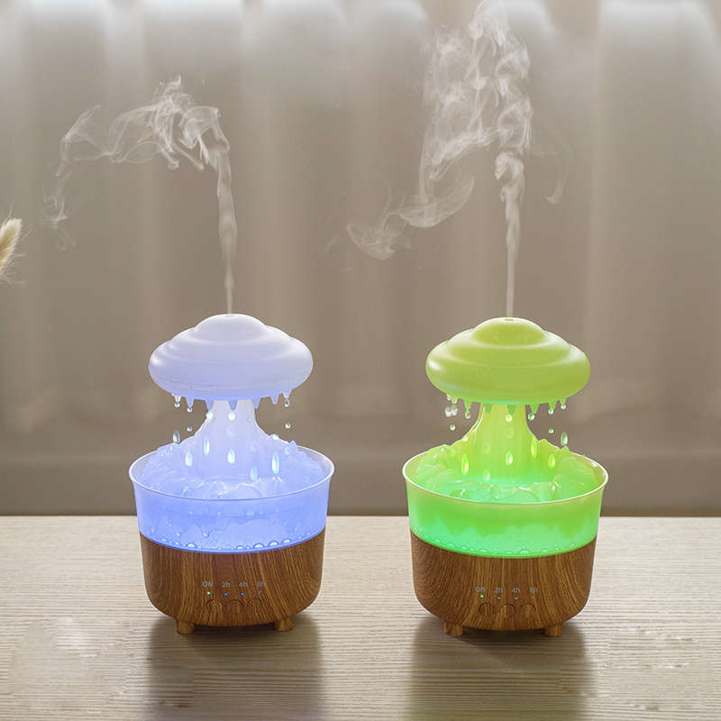 Rain Cloud Humidifier Water Drip Mushroom Rain Cloud Night Light Aromatherapy Essential Oil Diffuser Desk Fountain with 7 Colors