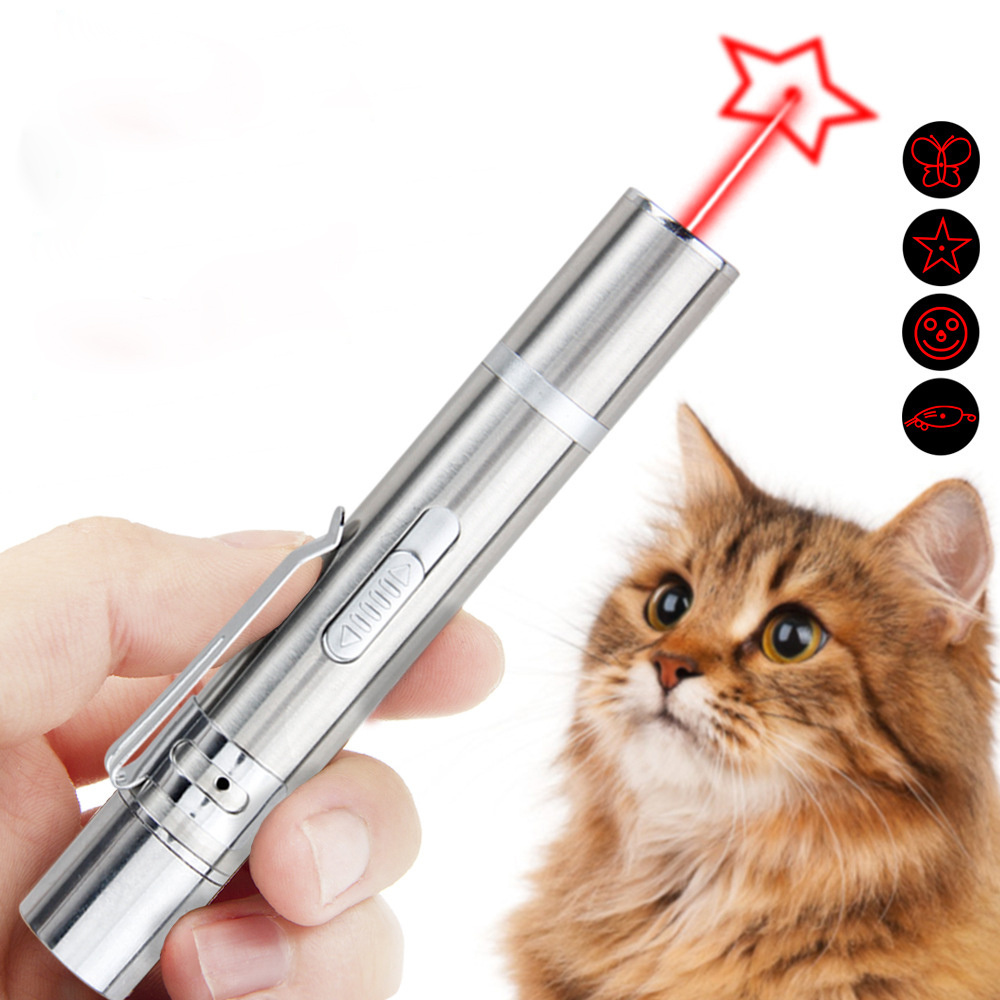 USB Recharging Interactive Cat Toy Laser Pointer with 5 Patterns Long Range and 3 Modes Training Chaser Dog Toy