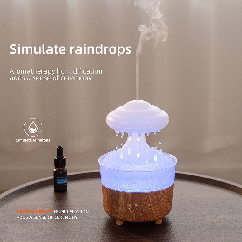 Rain Cloud Humidifier Water Drip Mushroom Rain Cloud Night Light Aromatherapy Essential Oil Diffuser Desk Fountain with 7 Colors