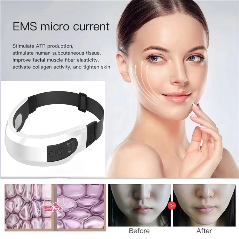 EMS V-Line Facial Lifting Device Hot Compress Face Slimming Machine Microcurrent Double Chin V Face Shaped Cheek Belt