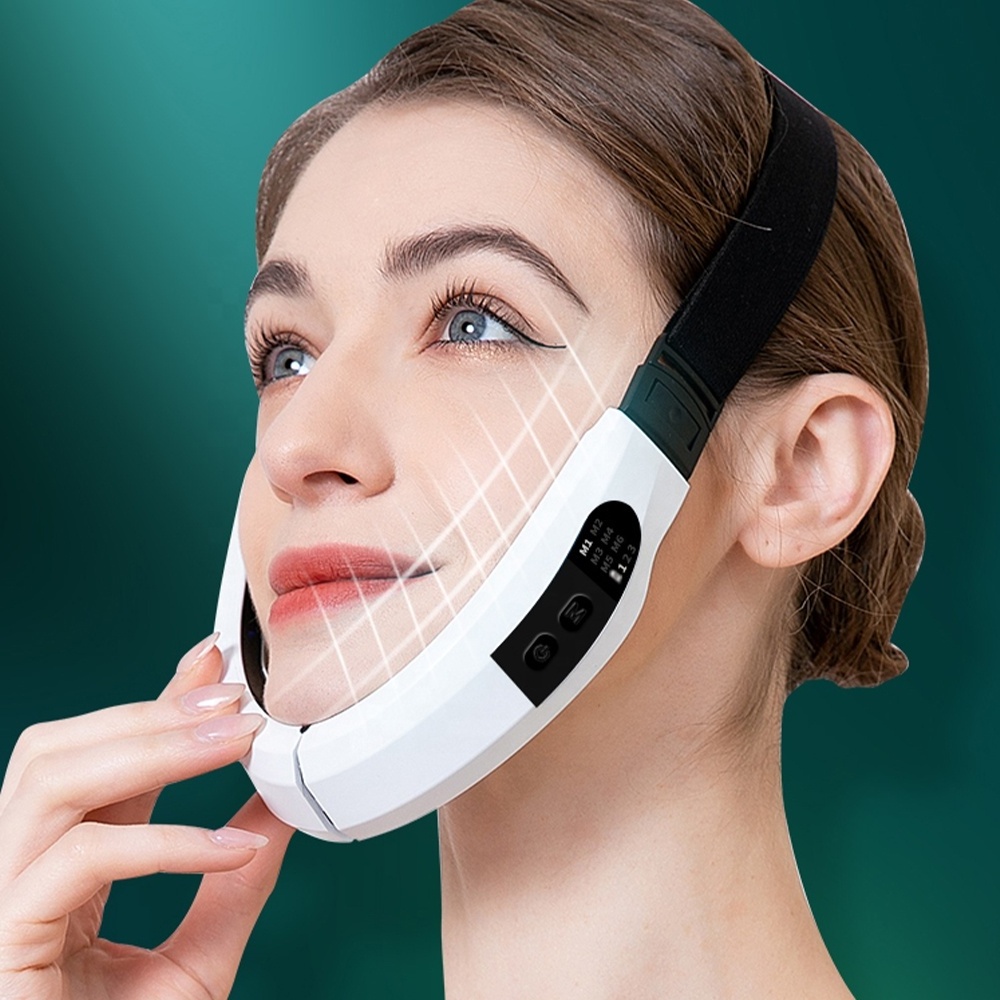 EMS V-Line Facial Lifting Device Hot Compress Face Slimming Machine Microcurrent Double Chin V Face Shaped Cheek Belt