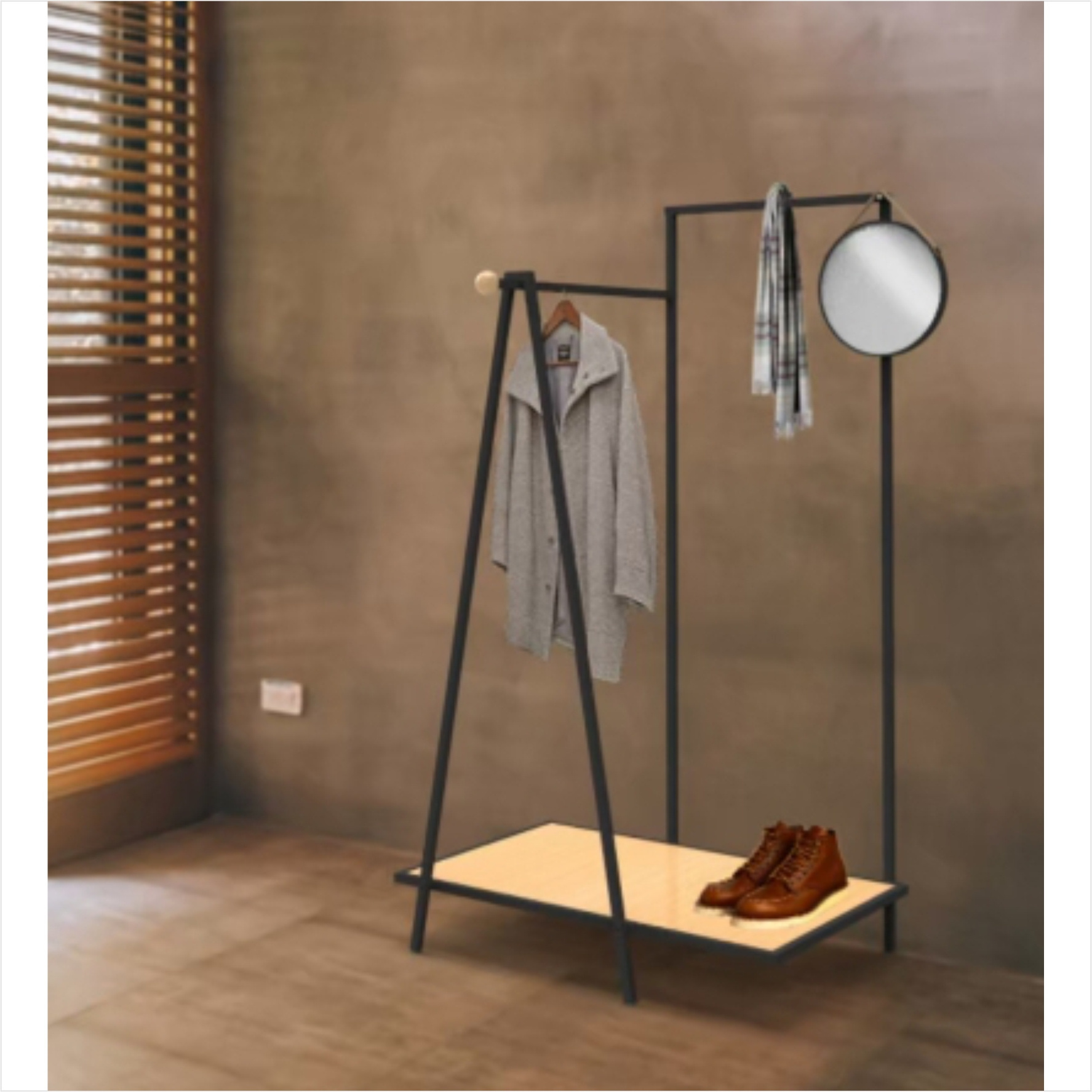 Living room home furniture garment rack clothes rack coat stand clothes storage with mirror and wood storage shelf