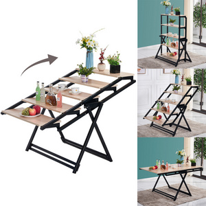 HOMEMORE Transformable convertible home furniture smart transforming furniture Folding Wood Dining Table foldable table shelf