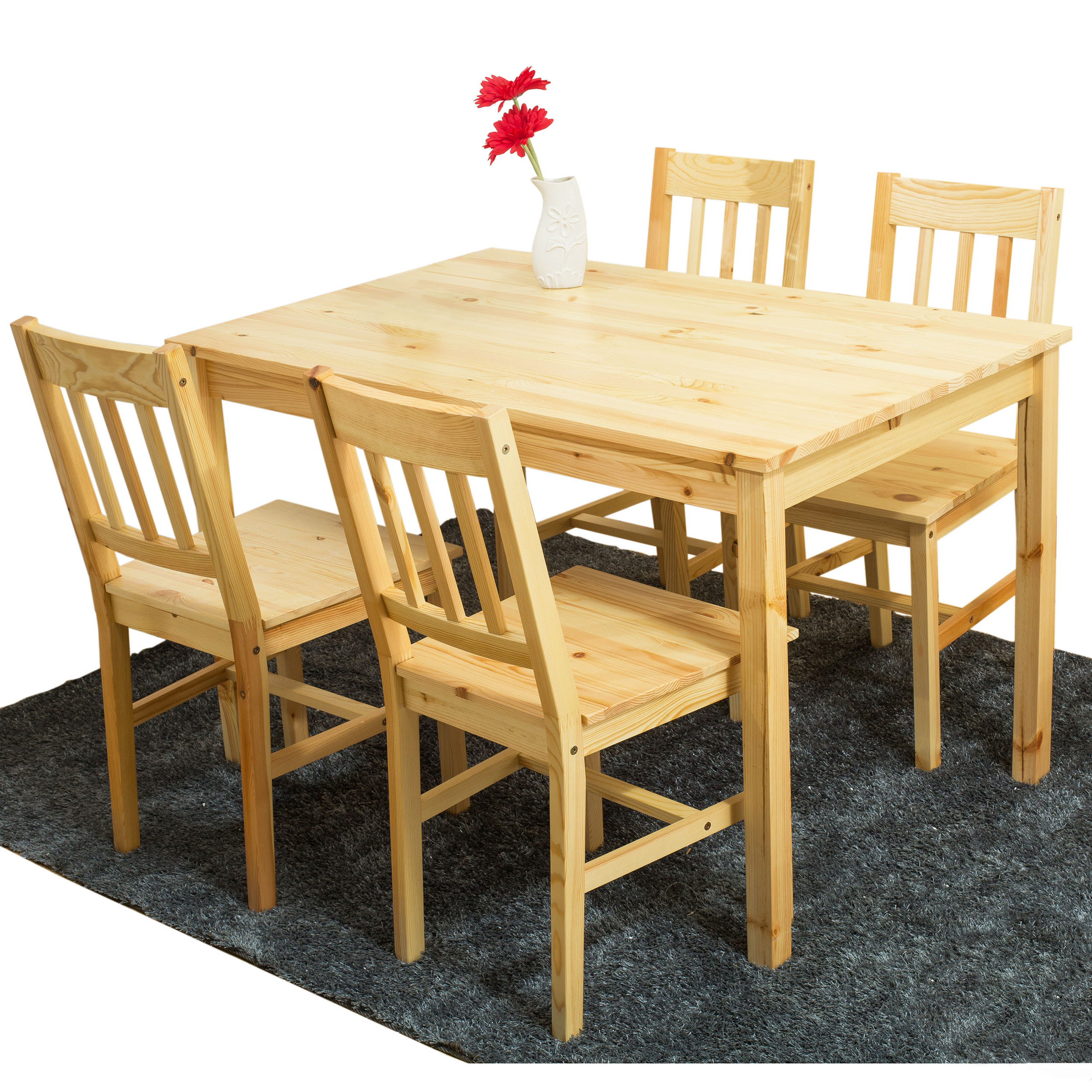 Factory Direct OEM Solid Pine Wood Cafeteria Restaurant Dinette Table Set Dinner Chairs Dining Room Tables 4 Seater