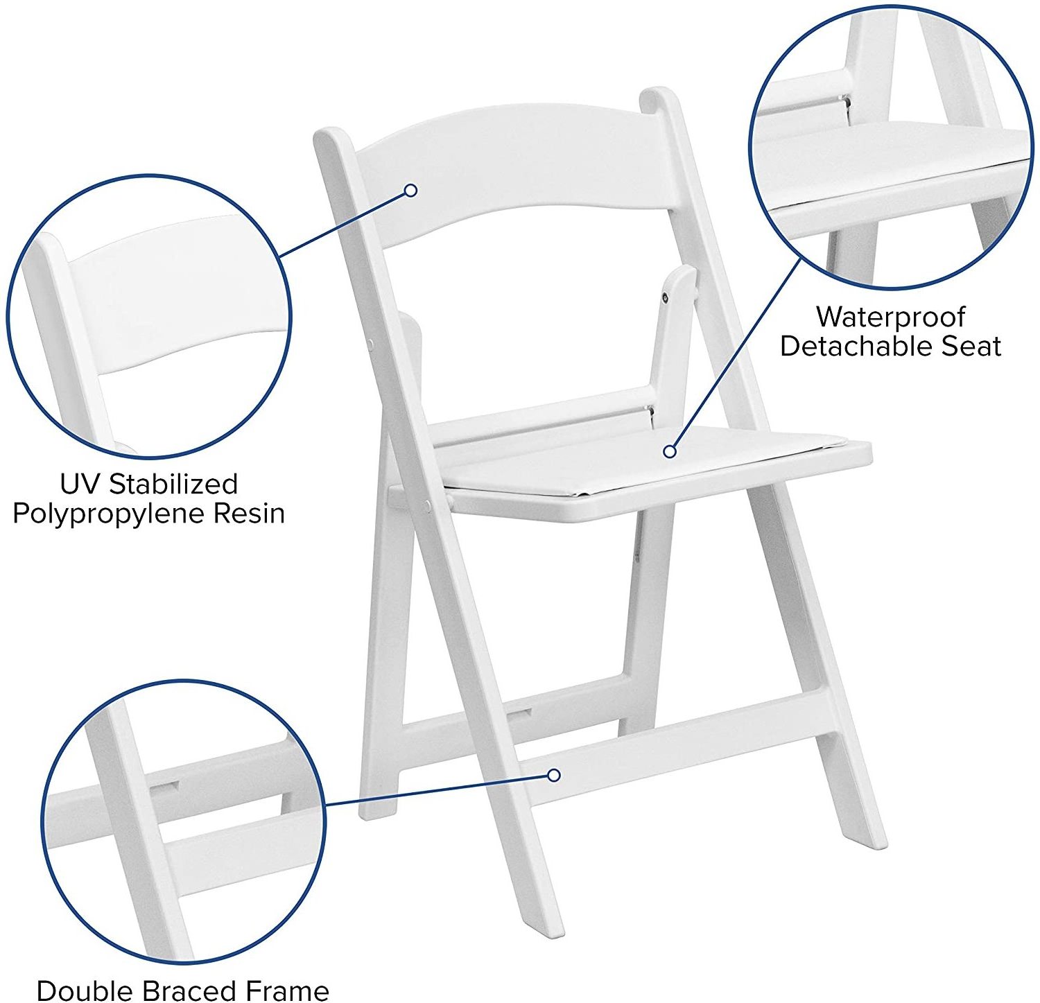 Outdoor garden furniture plastic 4 pack white resin plastic soft padded folding wimbledon garden chairs for wedding party events