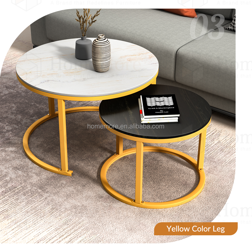 Black Gold metal Modern white Marble wood top nordic nest table living room nest of side end table set of 2 round coffee table