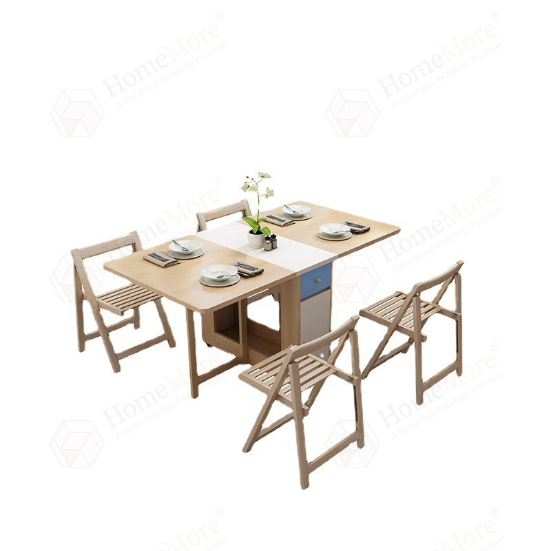 Hot sale dining room furniture 1.4m fold wooden dining table multifunction folding smart dining table with hidden foldable seats