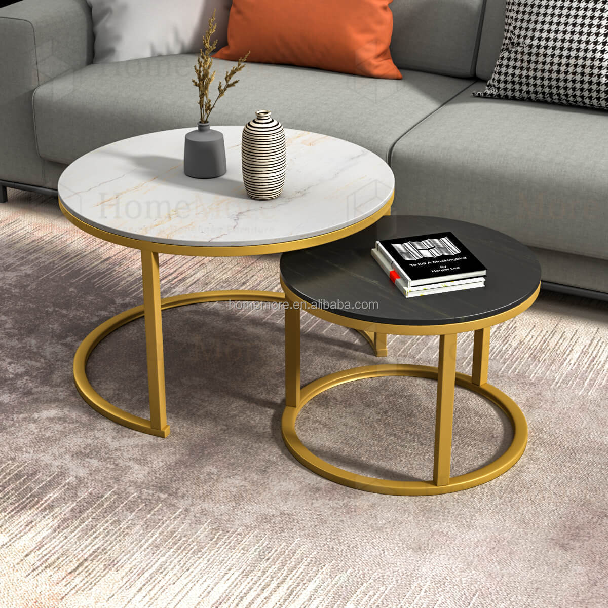 Black Gold metal Modern white Marble wood top nordic nest table living room nest of side end table set of 2 round coffee table