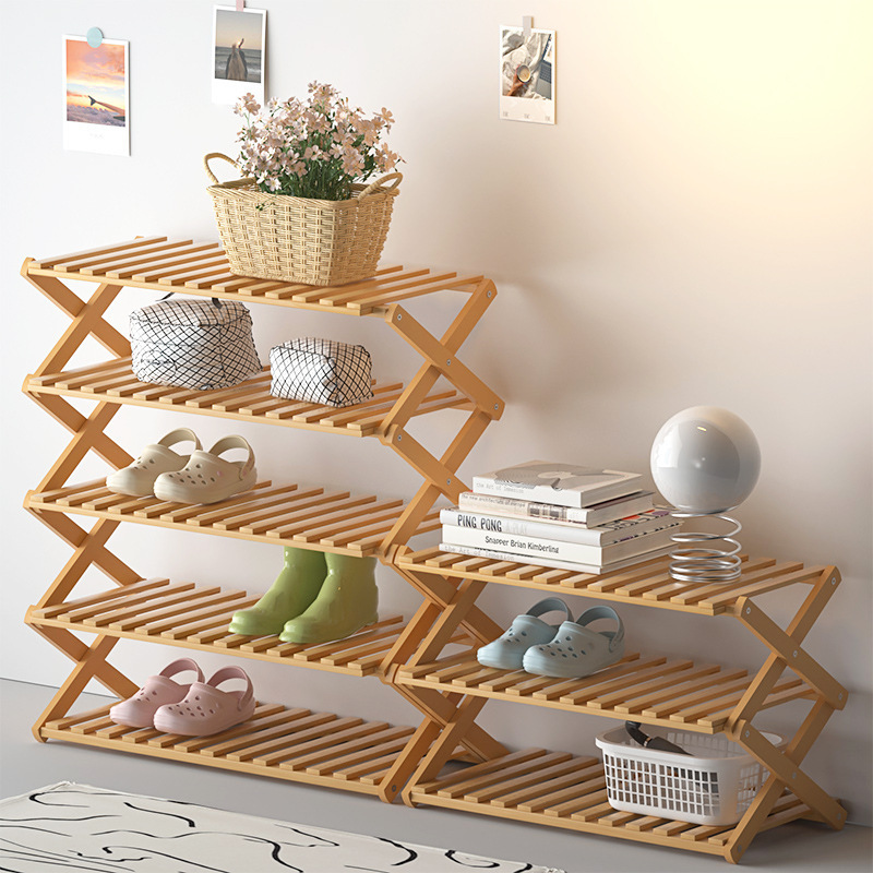 Installation-free shoe rack simple household special shoe cabinet bamboo economical dormitory door space saving folding shelf