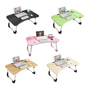 Factory Direct Small MDF Wood Portable Study Tables Foldable Desk Folding Laptop Bed Table Sofa Dinning Tray with Cup Holder