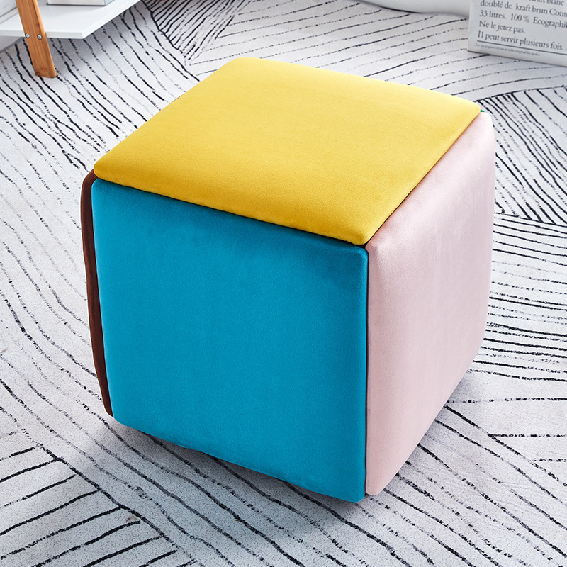 Multifunctional Footstool Square 5-in-1 Cube Sofa Pouffe Stool Upholstered Dressing Table Stool Change Shoe Vanity Ottoman Bench