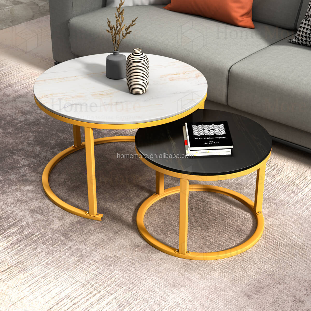 Black Gold metal Modern white Marble wood top nordic nest table living room nest of side end table set of 2 round coffee table