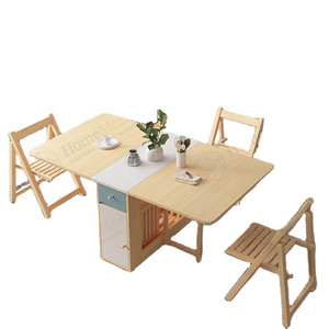 Hot sale dining room furniture 1.4m fold wooden dining table multifunction folding smart dining table with hidden foldable seats