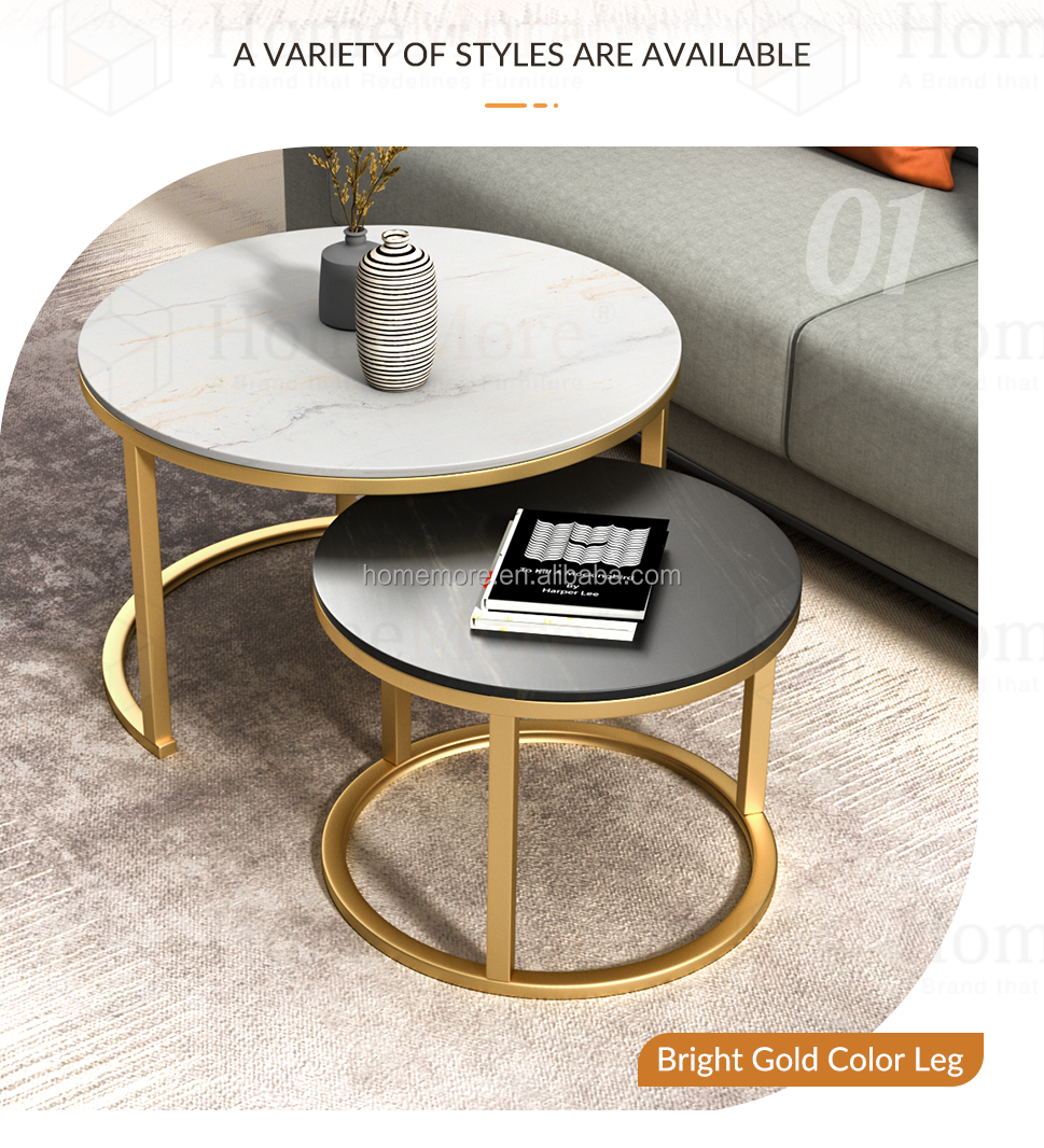 Black Gold metal Modern white Marble wood top nordic nest table living room nest of side end table set of 2 round coffee table