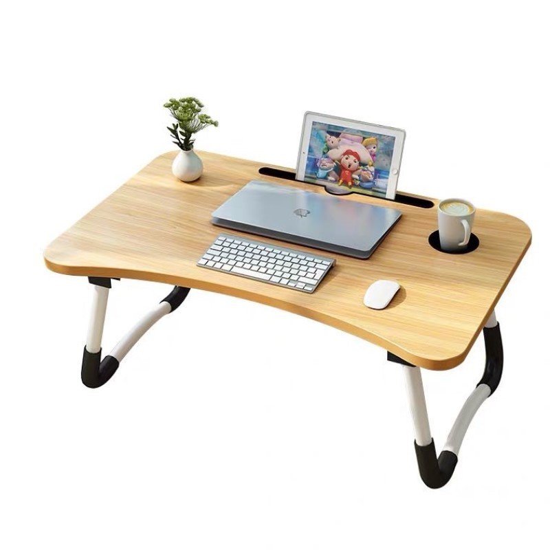 OEM Home Office Small MDF Wood Portable Foldable Desk Folding Laptop Table For Bed Sofa Dining Tray Study Tables with Cup Holder