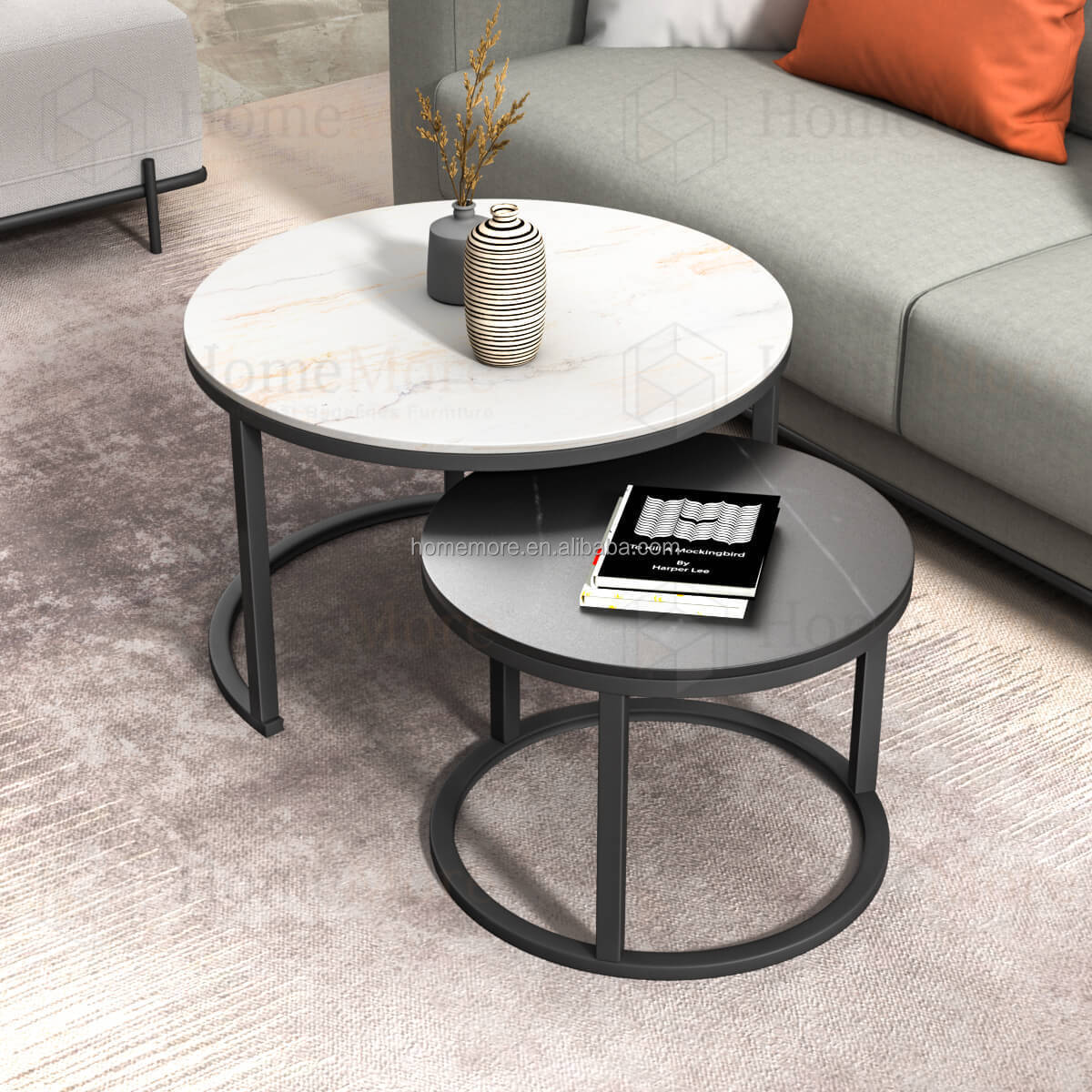 Black Gold metal Modern white Marble wood top nordic nest table living room nest of side end table set of 2 round coffee table