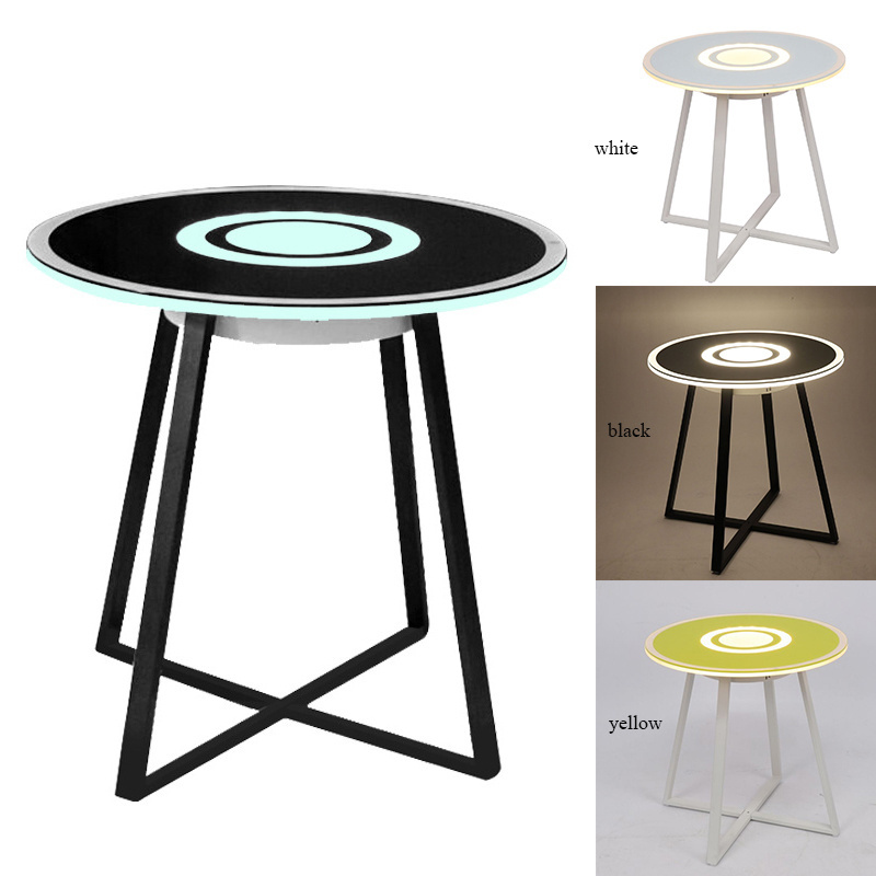 HOMEMORE high quality tempered glass top metal legs USB charging port round table speaker with blue tooth and RGB light