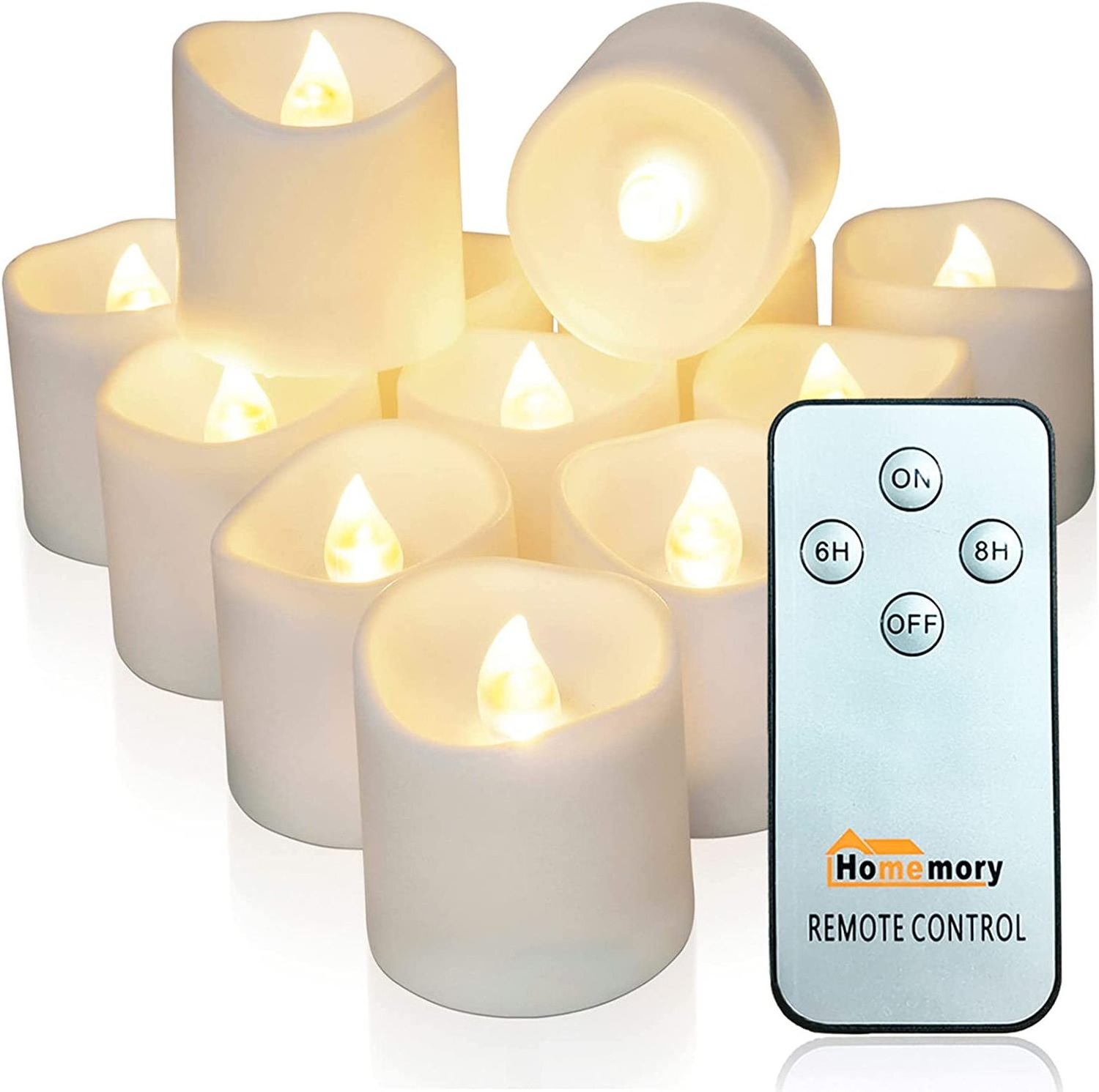 Homemory Battery Operated Flameless LED Candles with Remote Control & Timer, Unscented Flickering LED Votive Candle for Decor