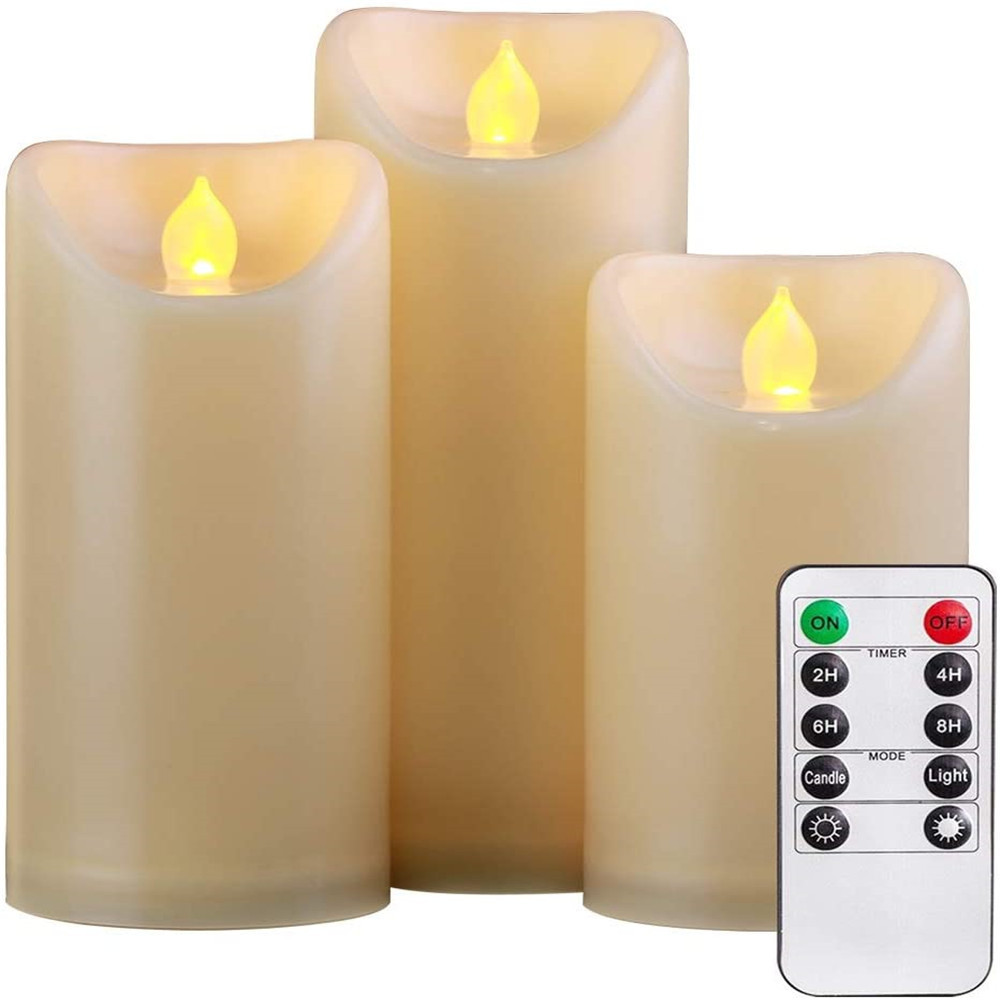 Homemory Battery Operated Flickering Flameless Pillar Outdoor Waterproof LED Candles with Remote Timer for Wedding, Party