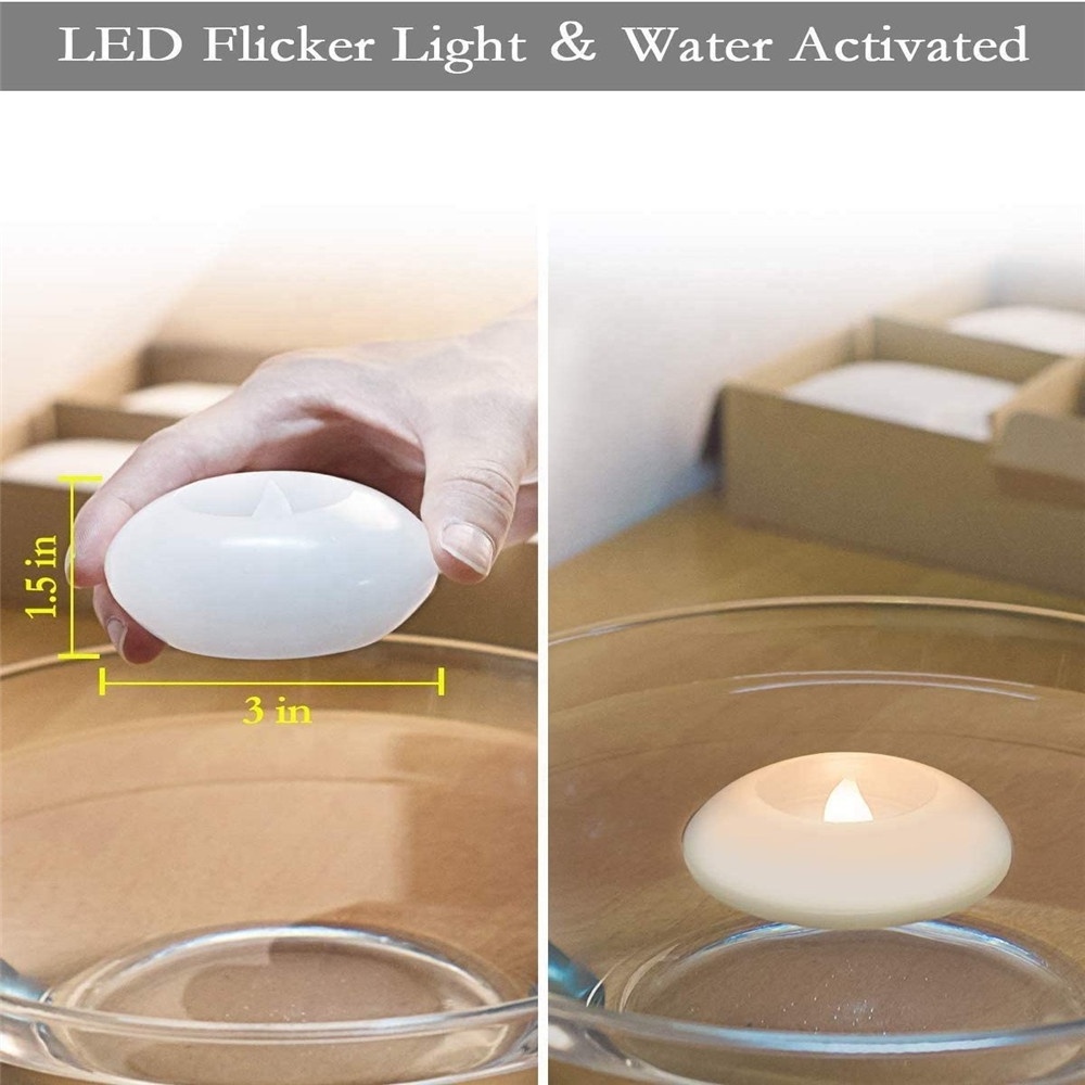 Homemory 3 Inch Flameless LED Floating Candles, 150 Hour, White Wax, Battery Flickering Waterproof Tea lights for Wedding