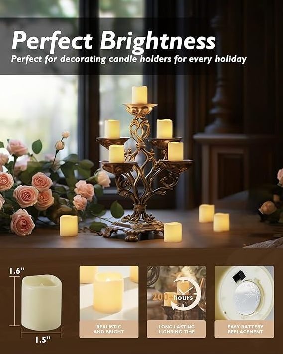 Homemory 24 Pack Flickering Flameless Votive Candles, 200+Hour Electric LED Candles, Battery Operated LED Tea light