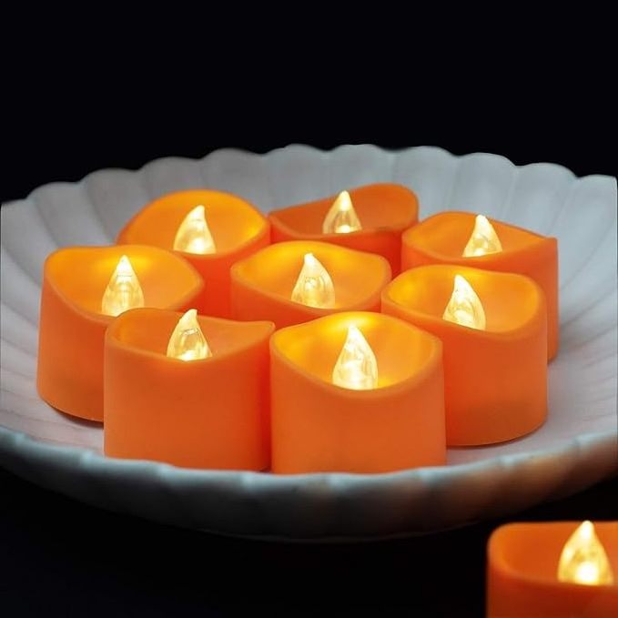 Homemory Halloween 12 Pack Orange Tea Light Candles, Battery Operated LED Tea Lights, Small Pumpkins Lights, Flameless