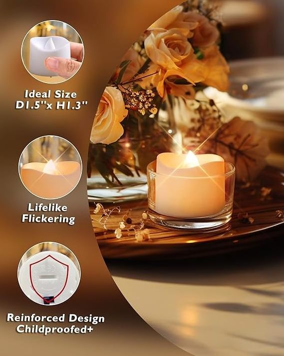 Homemory 24-Pack Flickering Flameless Candles with Timer, Long-Lasting Battery Tea Lights, Electric LED Votive Candles