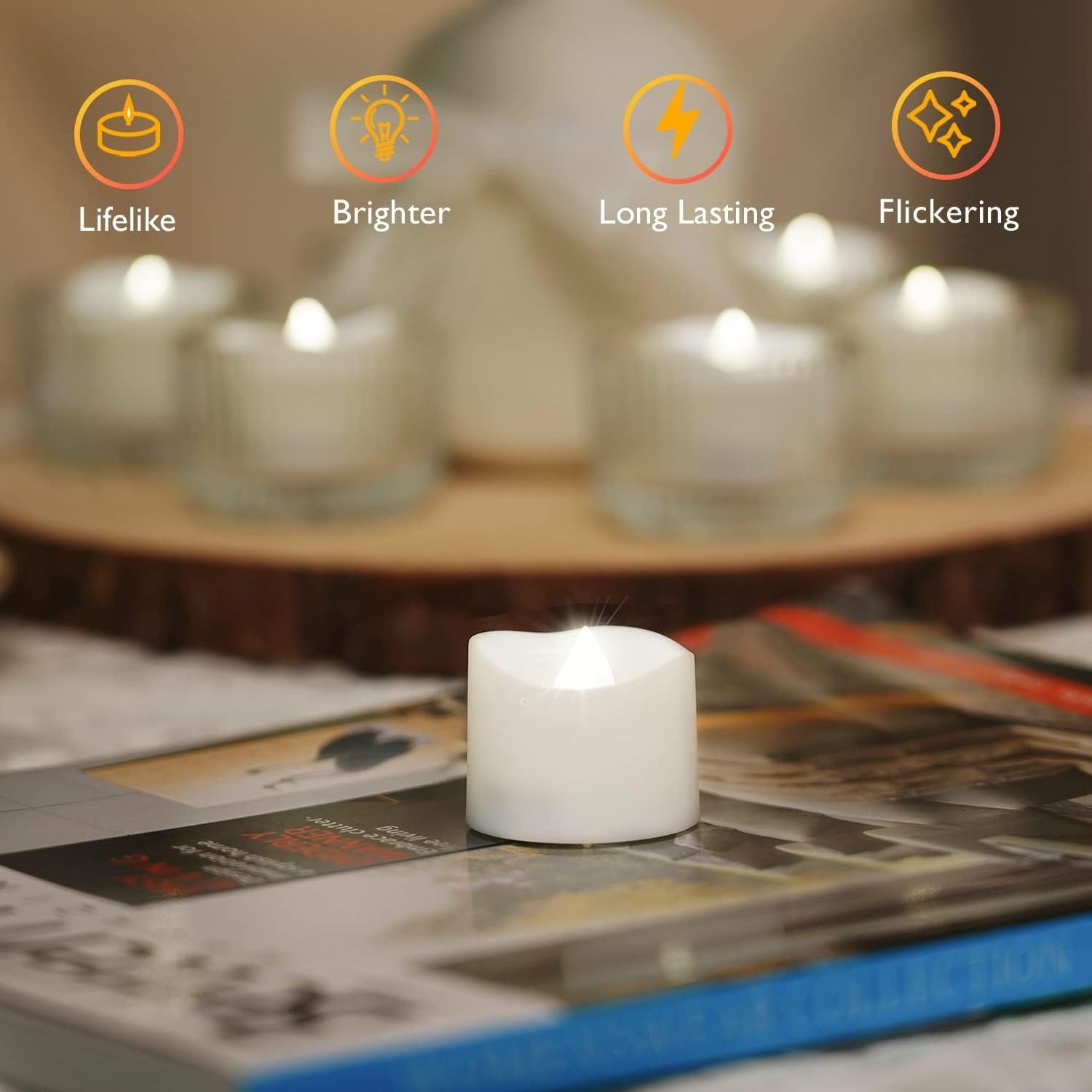 Homemory White Tea Lights Candles Battery Operated, Flameless Flickering LED Tea Lights, Long Lasting Flameless Votive Candles