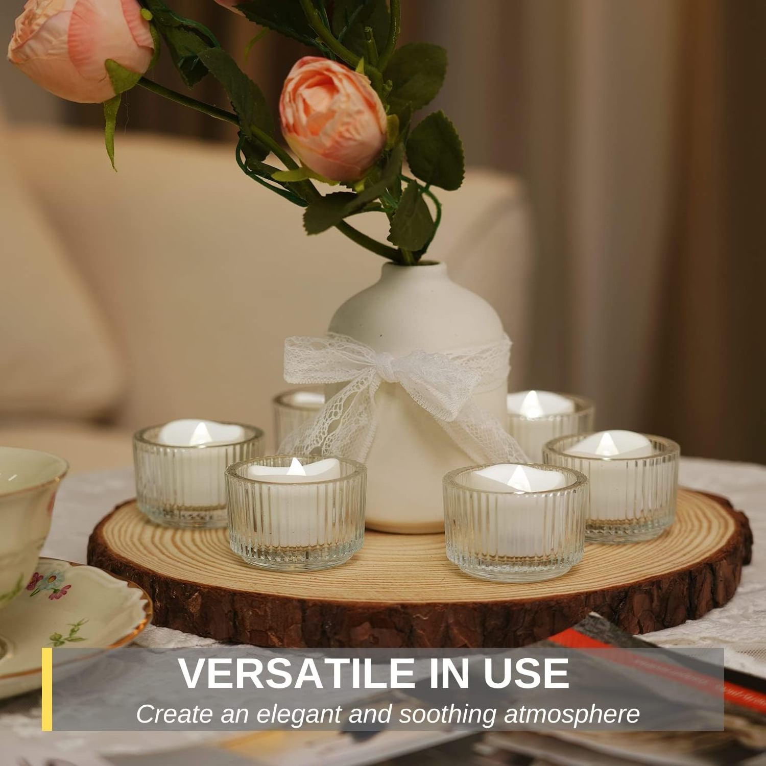 Homemory White Tea Lights Candles Battery Operated, Flameless Flickering LED Tea Lights, Long Lasting Flameless Votive Candles