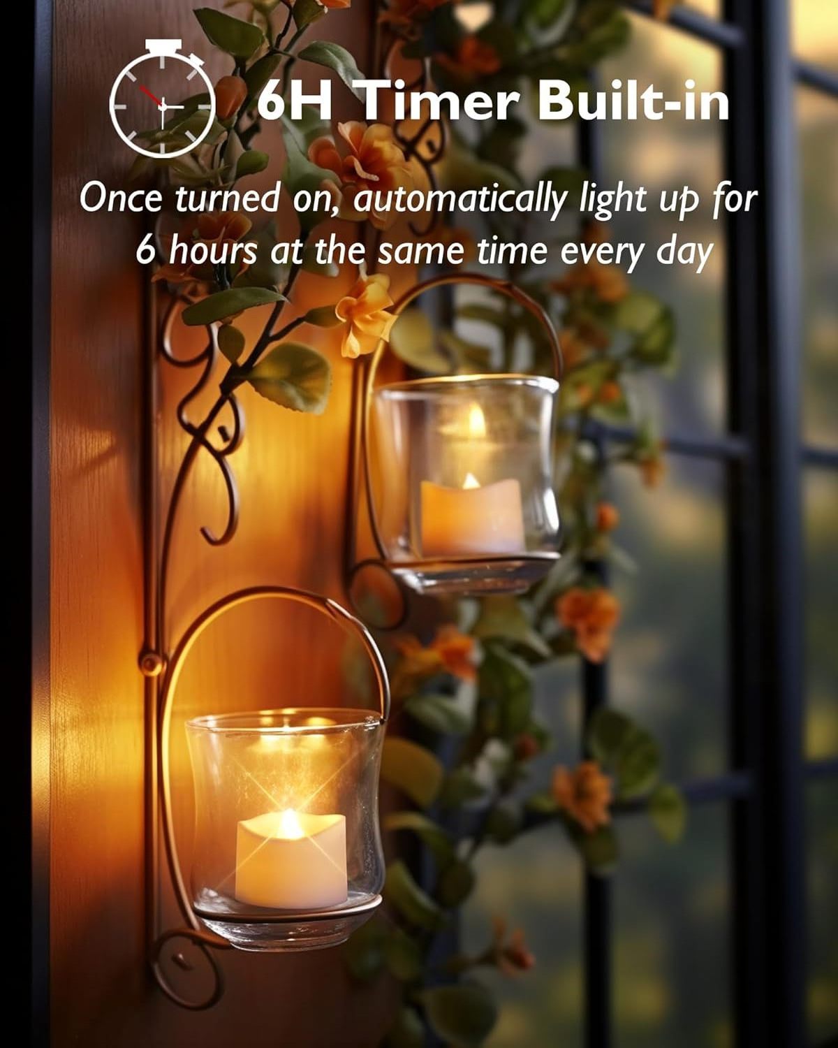 Homemory Timer Flameless Tea Lights Candles, LED Tea Lights Candles with 6H Timer, Timer Votive Candles Battery Opeated