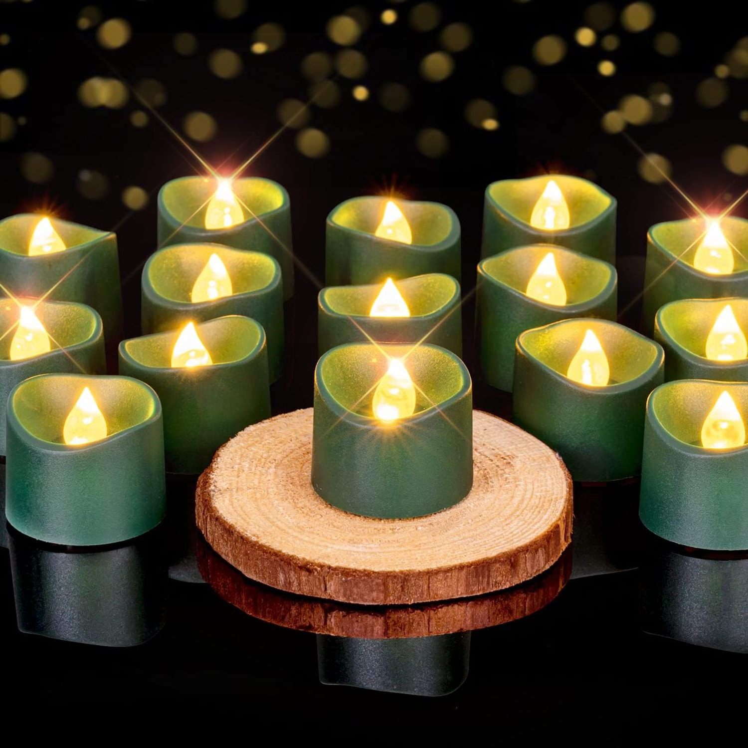 Homemory Green Tea Lights Candles Battery Operated, 24-Pack Flameless Votive Candles, 200+Hours LED Colored Tea Lights Candles