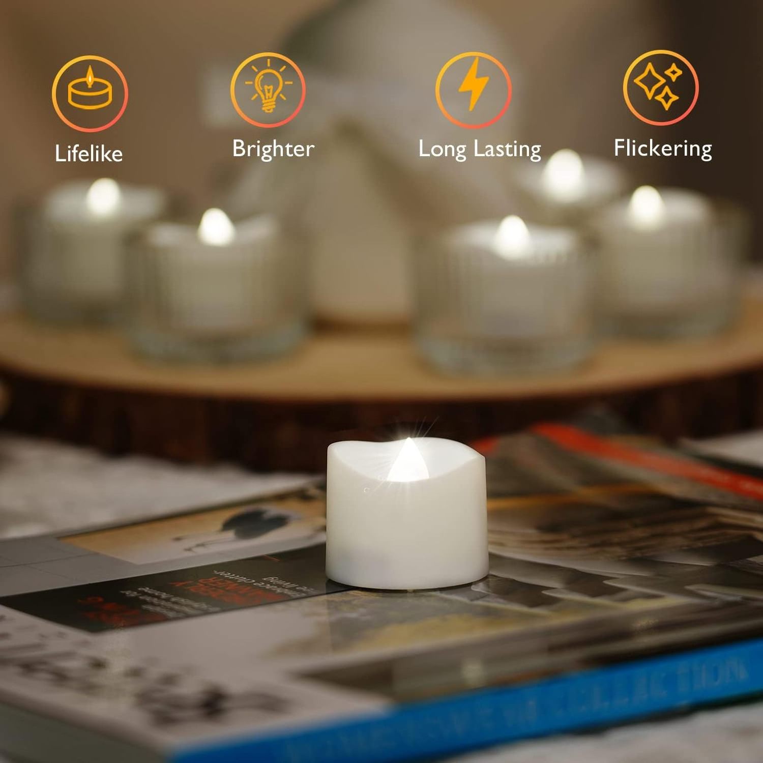 Homemory 24-Pack Pure White Flameless LED Tea Lights Candles, 200+Hour Battery Operated Fake Electric Votive Candles Tea Lights