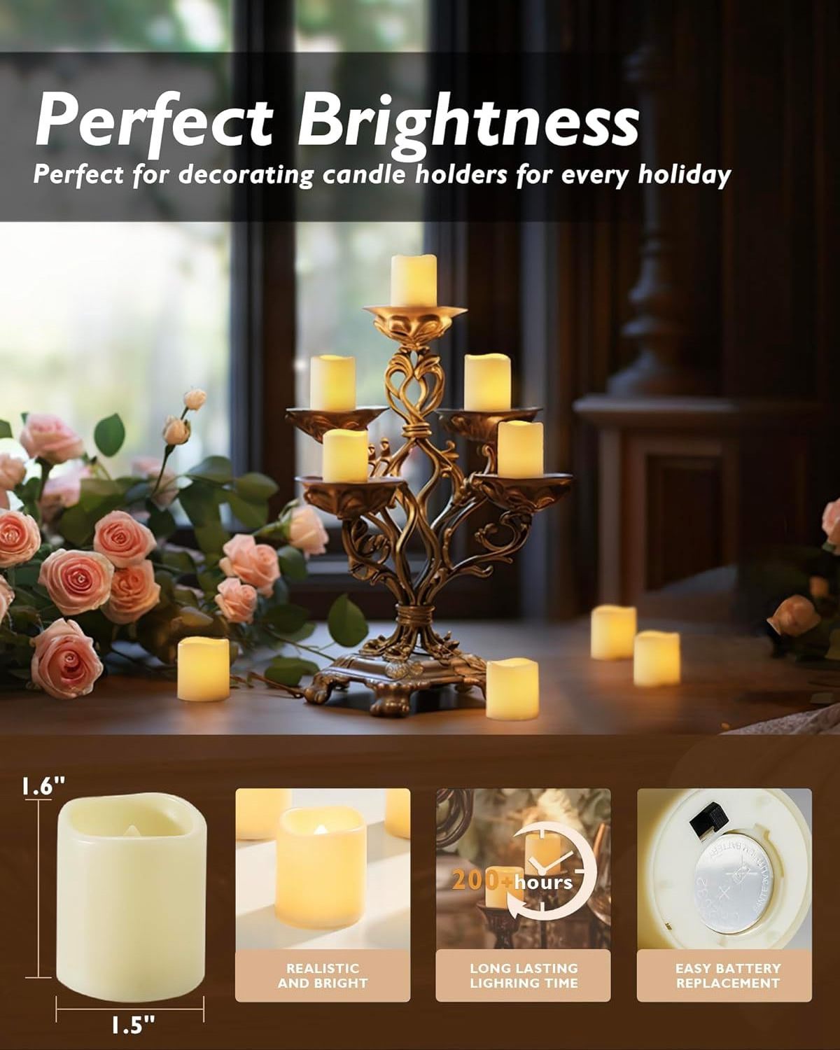 Homemory 100 Pack Flickering Flameless Votive Candles, 200+ Hour Electric Fake Candles, Battery Operated LED Tea Light