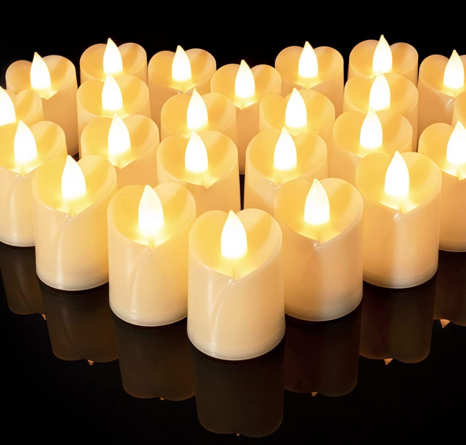 Homemory 24Pack Heart Shaped Flameless Flickering Led Votive Candles,200+Hour Lasting Battery Operated Tea Lights