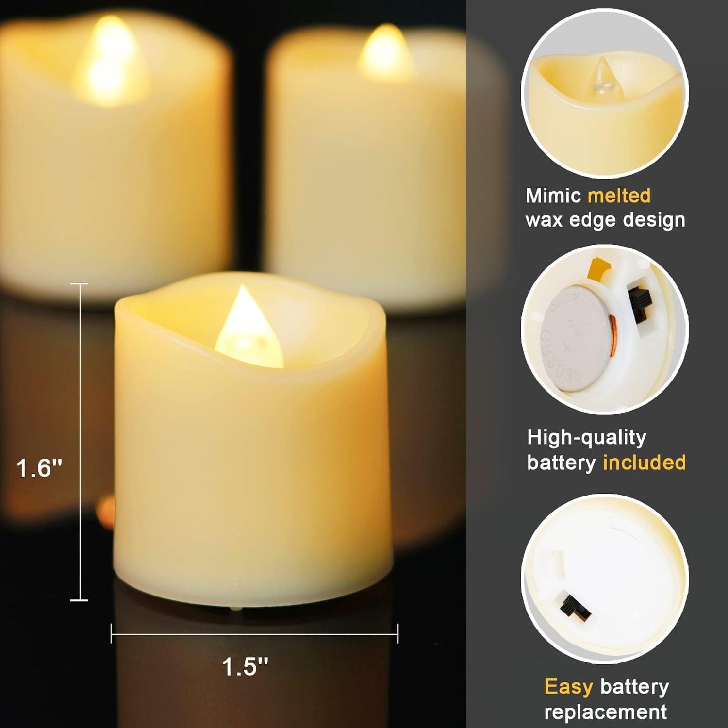 Homemory 12Pack Flameless LED Votive Candles, 200+Hour Long Lasting Electric Fake Candles, Battery Operated Tea Lights