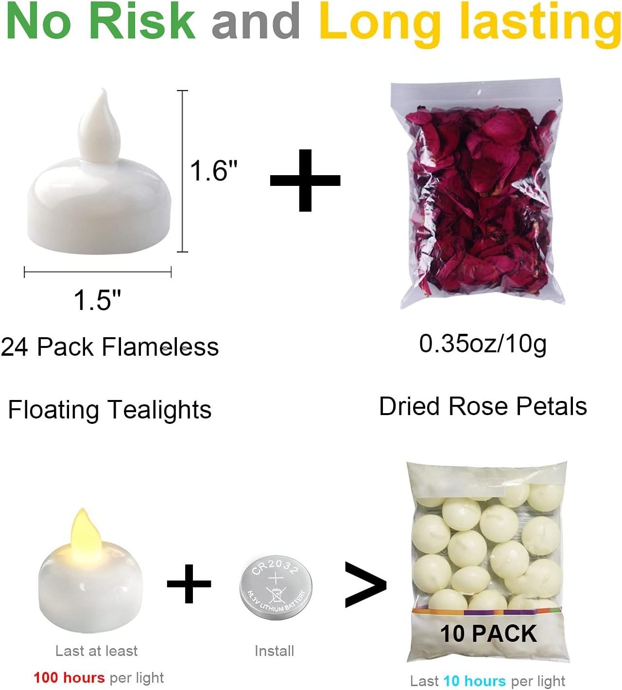 Homemory 24 Pack Waterproof Flameless Floating Tea Lights with Dried Rose Petals, Warm White Battery LED Tea Lights Candles