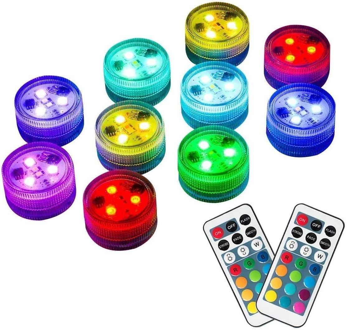 Homemory Mini Submersible LED Lights with Remote,RGB Multicolor Waterproof Small Tealight Candles, Underwater Color Changing