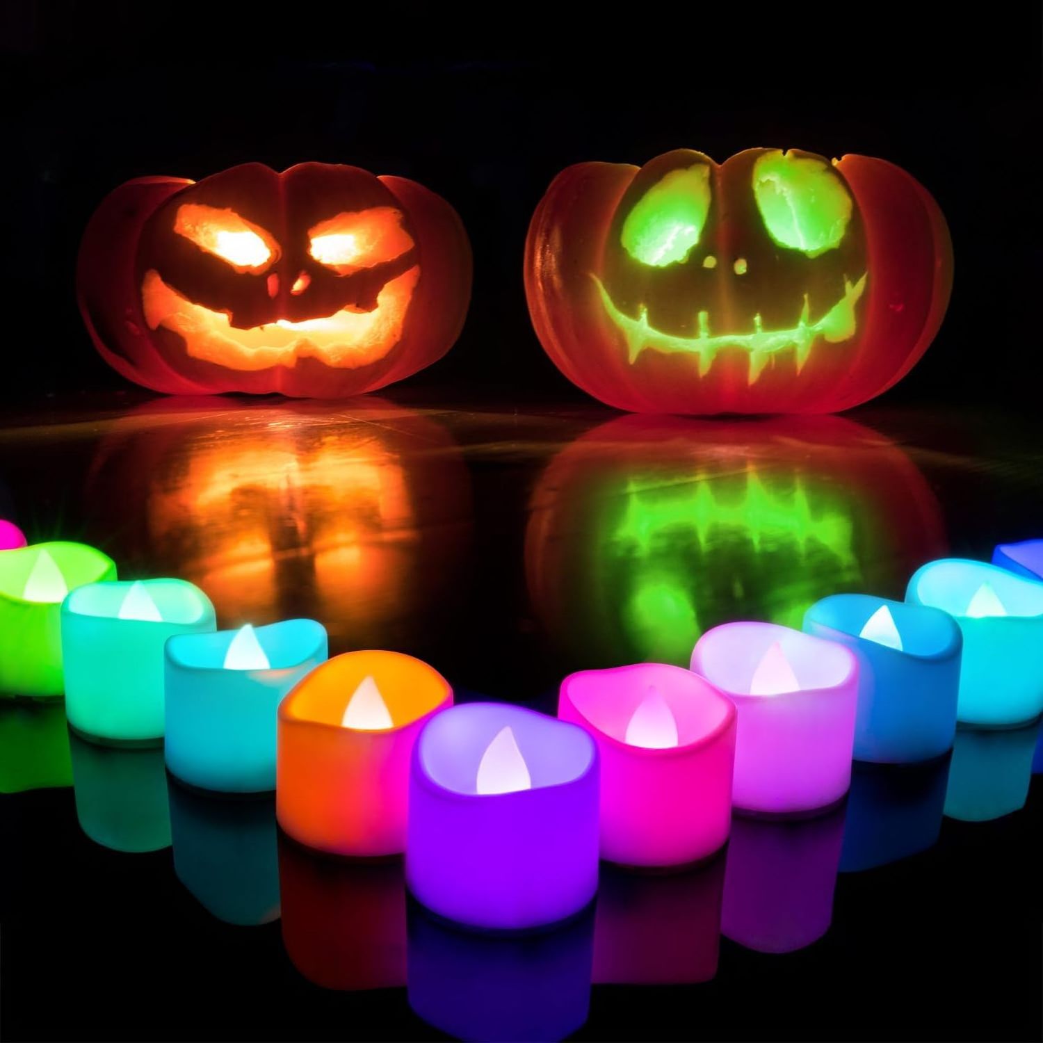 Homemory 12-Pack Muti 7-Color Changing Halloween Pumpkin Ofrenda Christmas Party DIY LED Tea Lights Candles Battery Operated