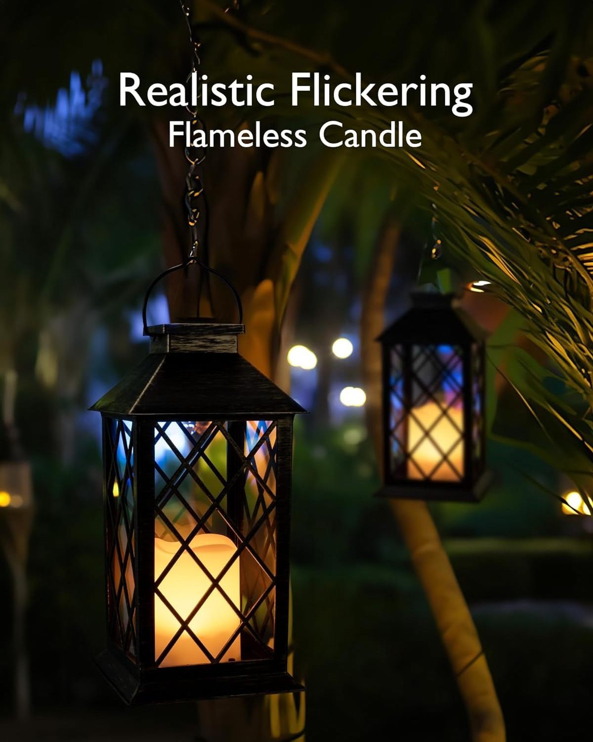 Homemory Solar Lanterns Outdoor Waterproof Hanging with Flickering Flameless Candles, 2 Pack Garden Outdoor Lantern Decorative