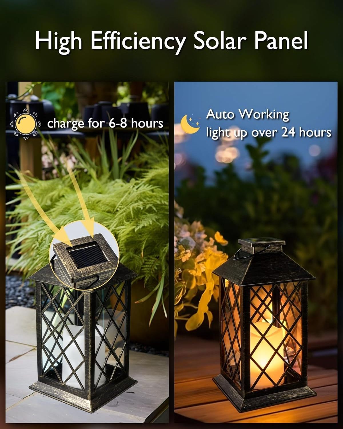 Homemory Solar Lanterns Outdoor Waterproof Hanging with Flickering Flameless Candles, 2 Pack Garden Outdoor Lantern Decorative