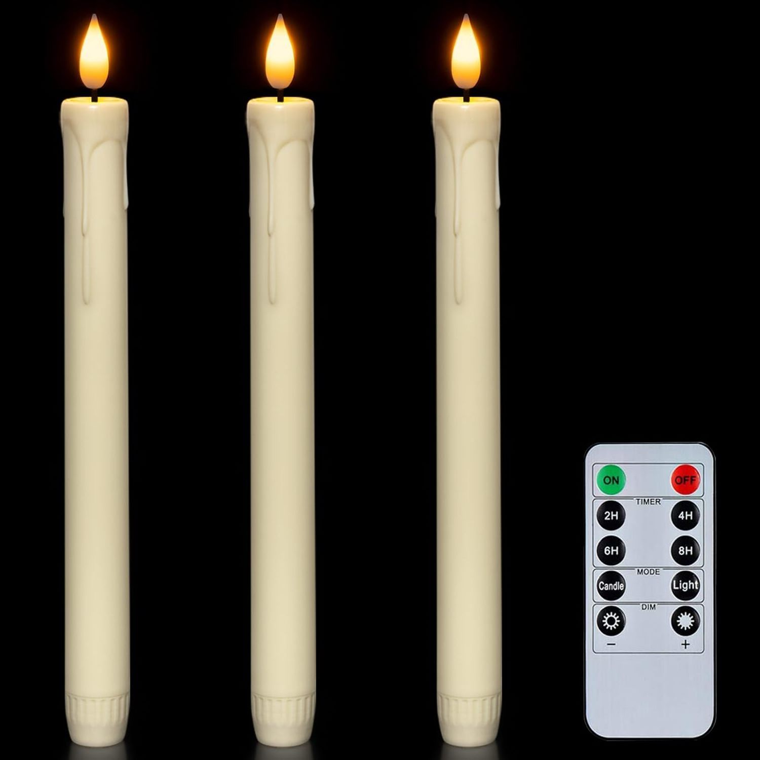 Homemory 3 Pcs Flameless Taper Candles with Remote Timer Dimmer, 9.6