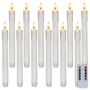 Homemory 12 Pcs Plastic Flameless Taper Candles with Remote Timer Dimmer, White Taper Candles Battery Operated