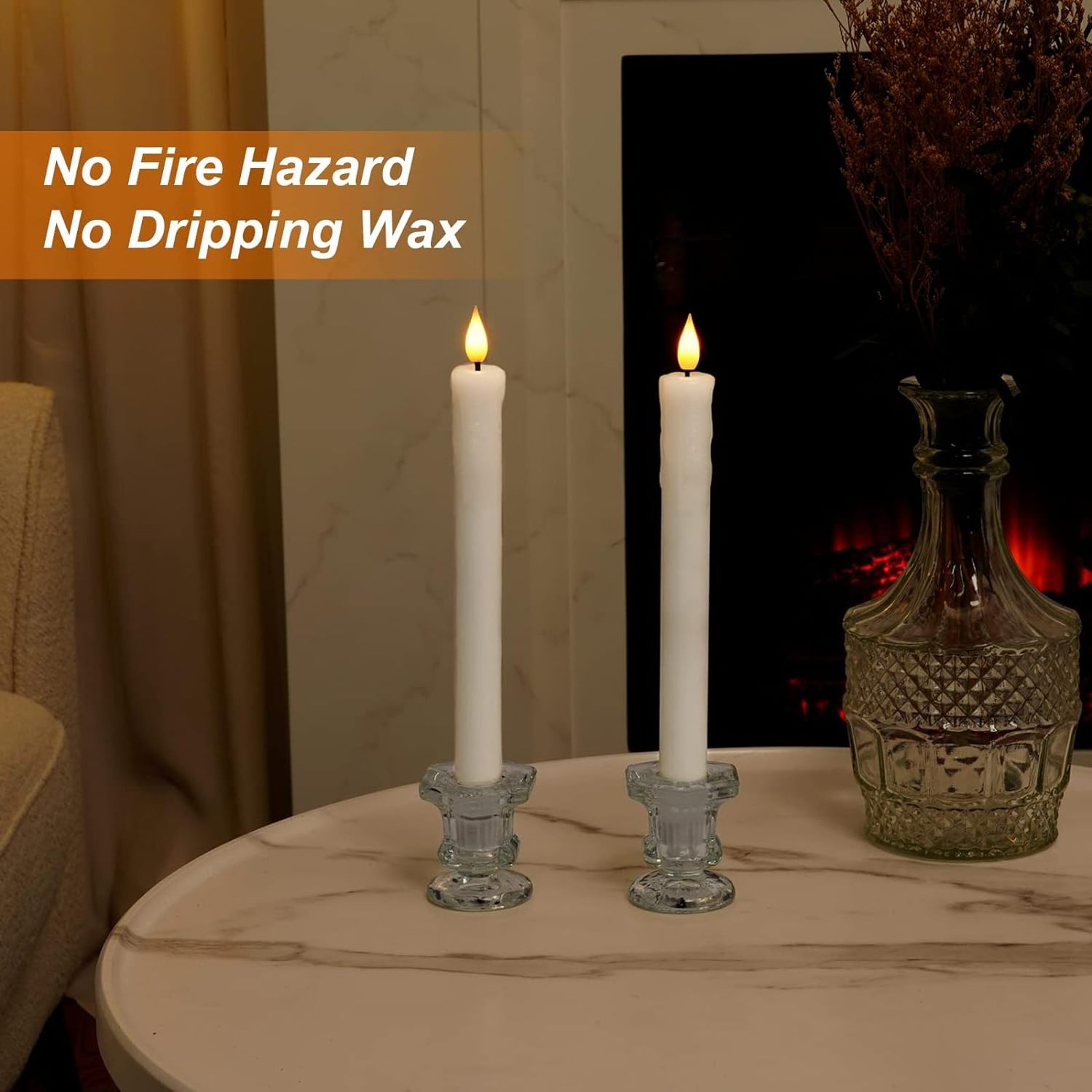 Homemory Real Wax Flameless Taper Candles with Remote Timer, 9.6 Inches White Flameless Candlesticks, Battery Operated