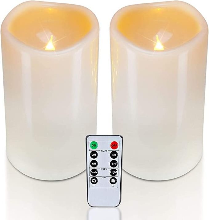 Homemory Battery Operated Flickering Waterproof Flameless LED Candle Outdoor Remote for Indoor Outdoor Lanterns Set of 2