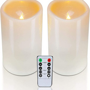 Homemory Battery Operated Flickering Waterproof Flameless LED Candle Outdoor Remote for Indoor Outdoor Lanterns Set of 2