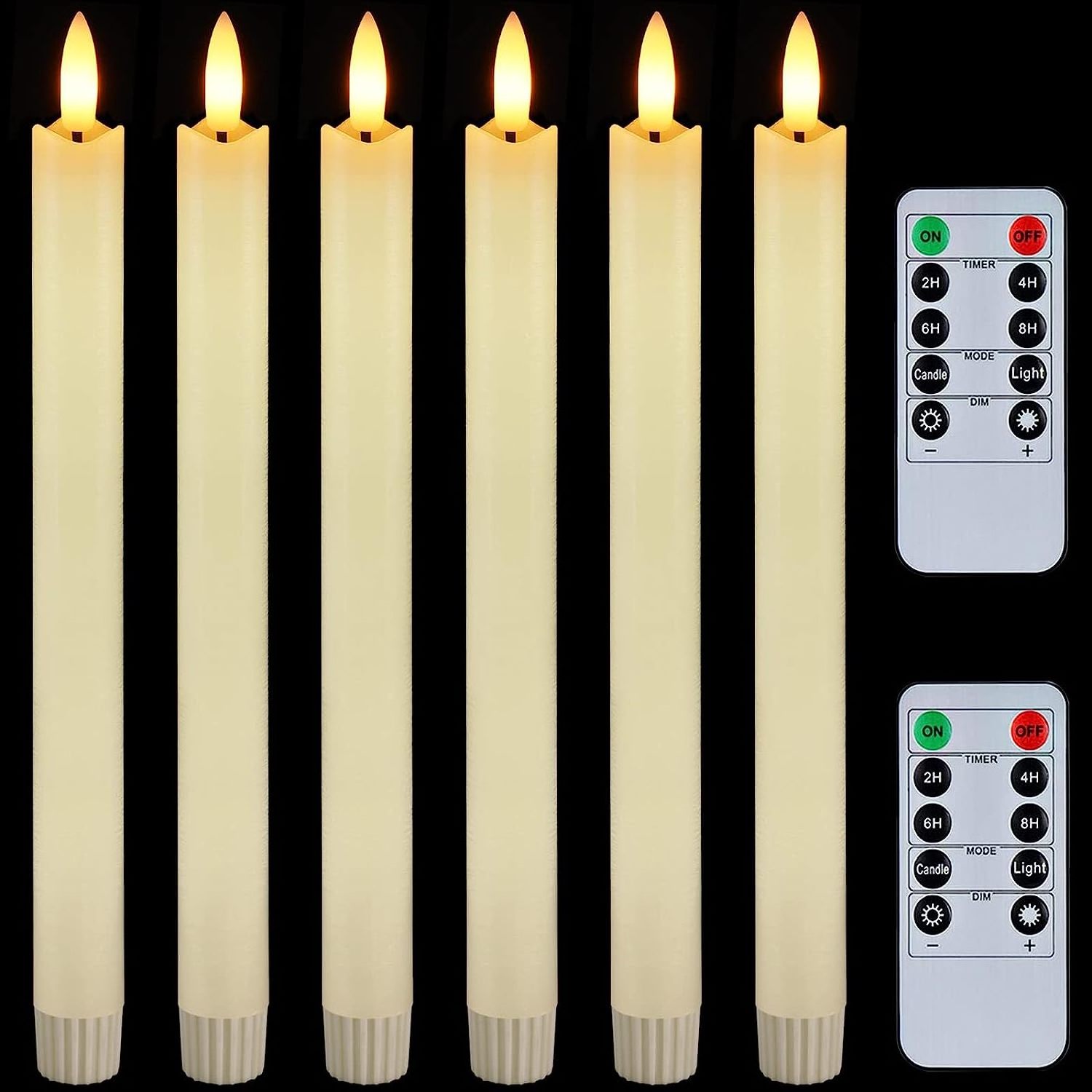 Homemory 6 Pcs Flameless Taper Candles with Remote Timer and Dimmer, LED Candle Sticks with Flickering Light, Ivory