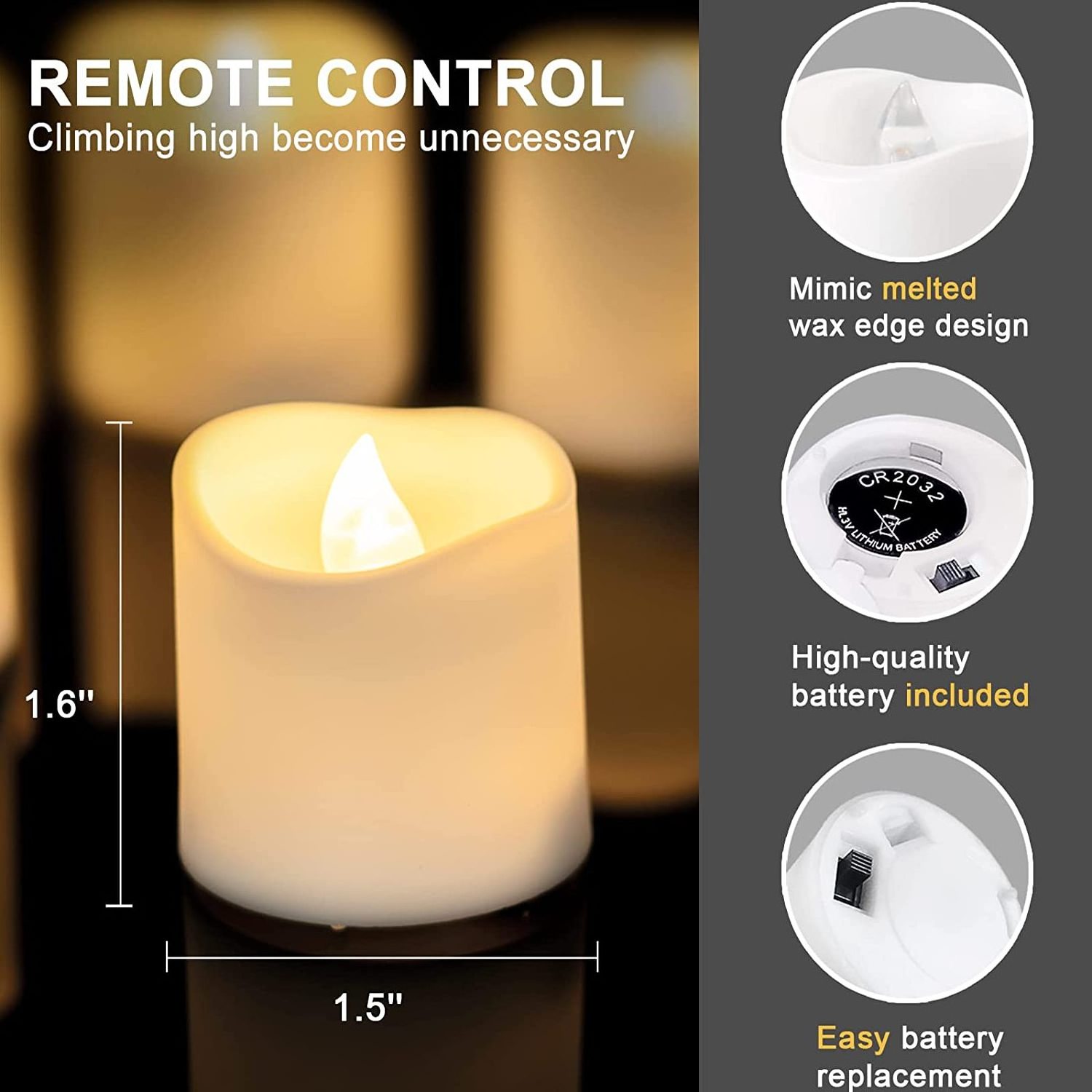 Homemory Battery Operated Flameless LED Candles with Remote Control & Timer, Unscented Flickering LED Votive Candle for Decor