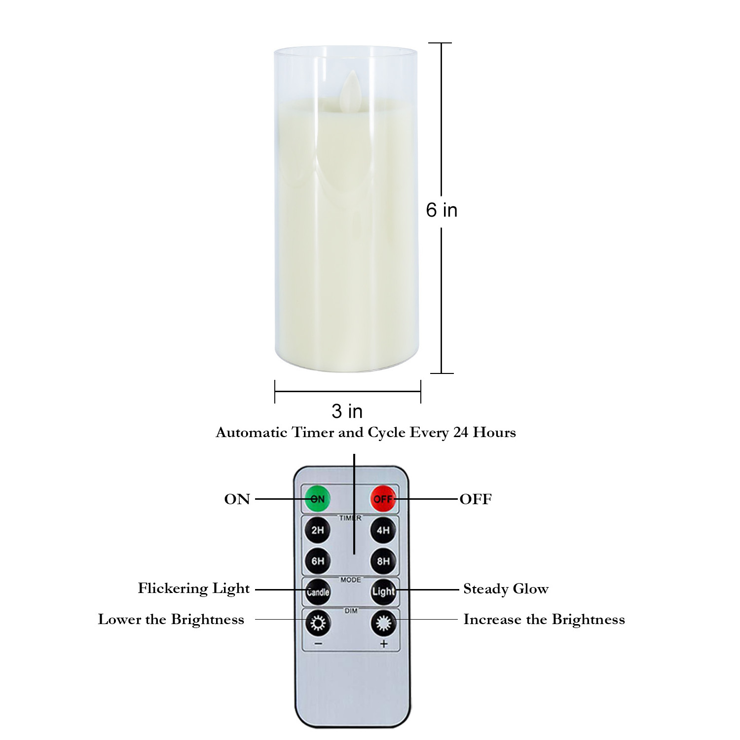 Homemory White Flickering Flameless Candles Battery Operated Glass LED Pillar Candles with  Remote Control and Timer